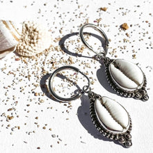Load image into Gallery viewer, Wind and Soul Earrings Cowrie Shell Hoops
