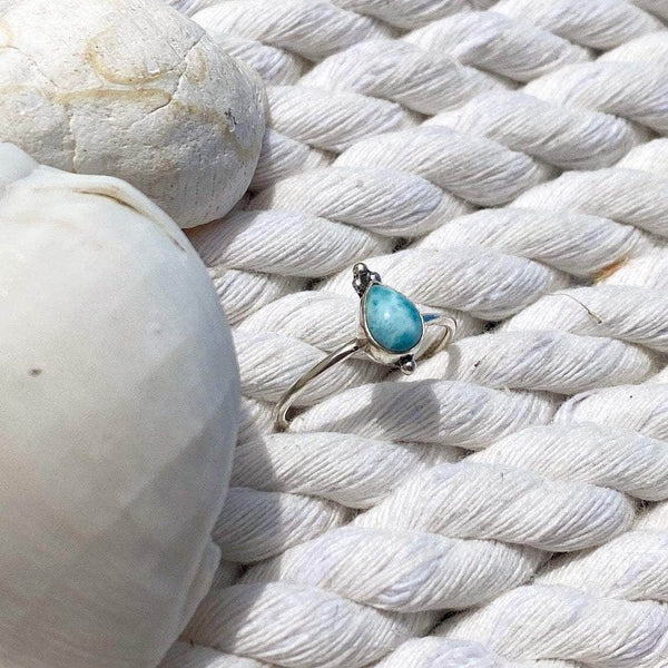 Wind and Soul Larimar Droplet Ring