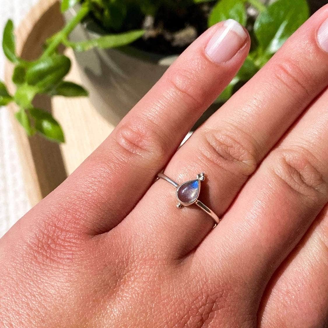 Droplet Moonstone Ring Dainty Ocean Inspired Moonstone Ring