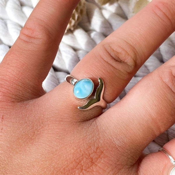 Wind and Soul Rings Larimar Whale Ring