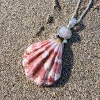 Scallop Shell Necklace - Pink Sunset Rose Quartz