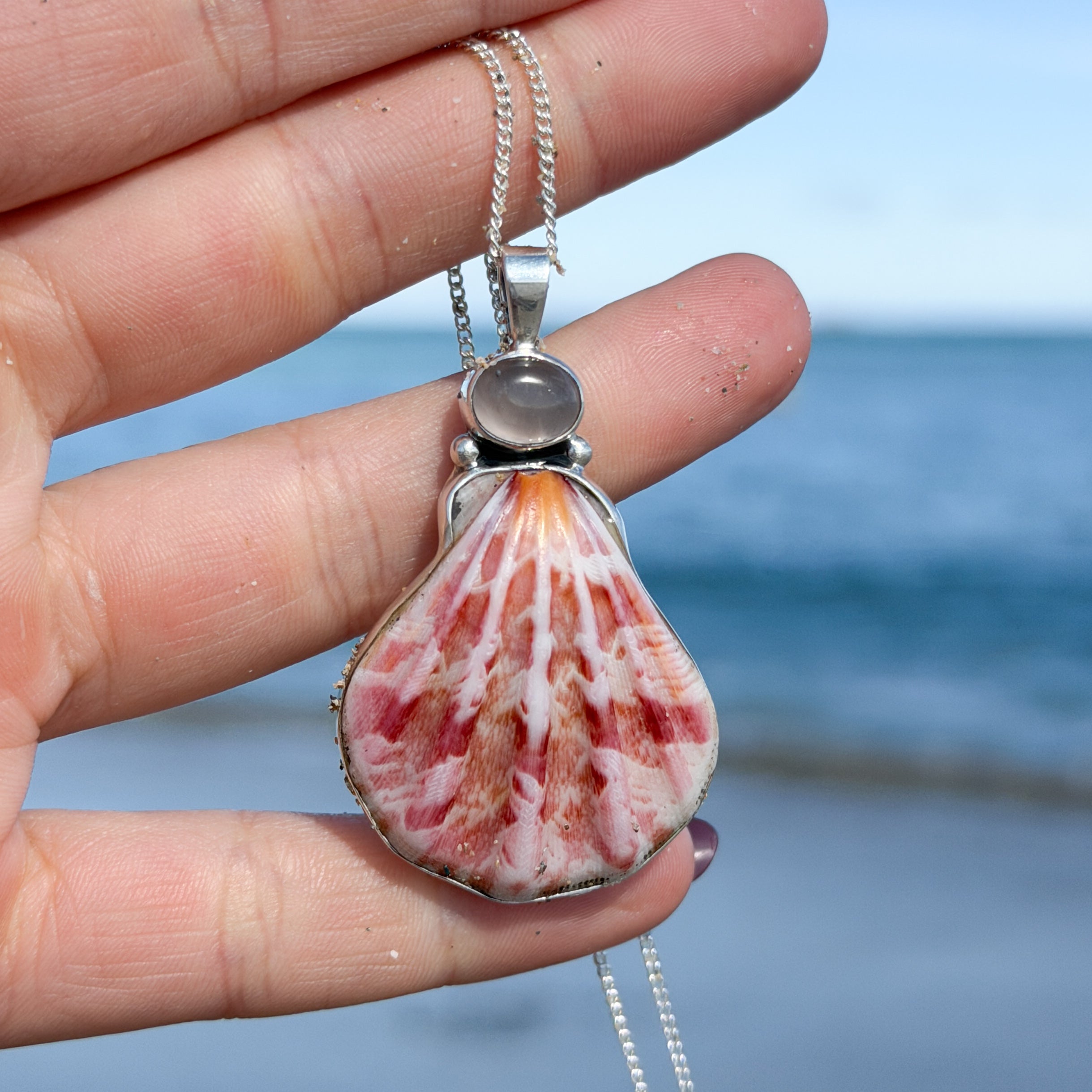 Scallop Shell Necklace - Pink Sunset Rose Quartz
